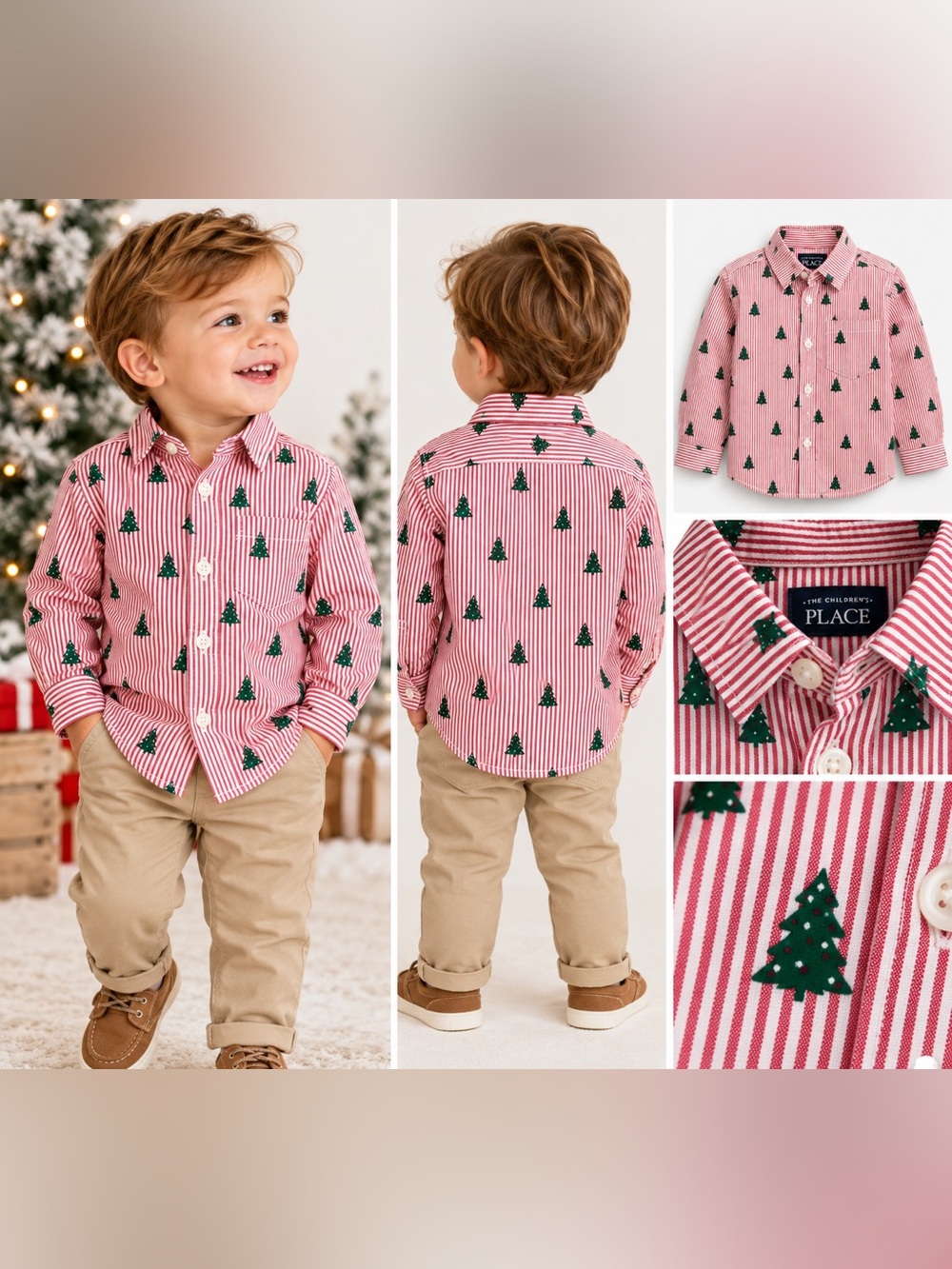 The Children’s Place Boys Christmas Tree Button Down Shirt 18-24M NWT